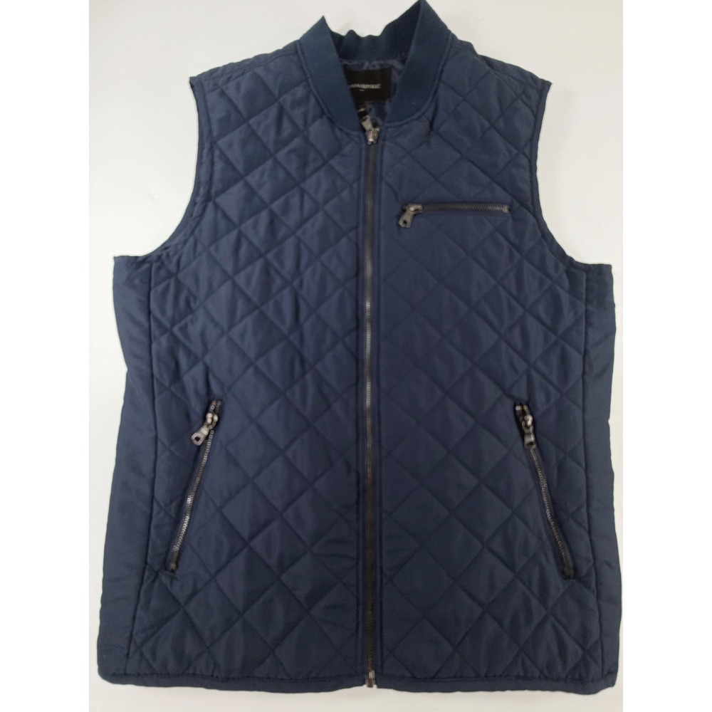 Banana Republic Navy Blue Quilted Vest Size M Diamond Stitch Full Zip Bomber
